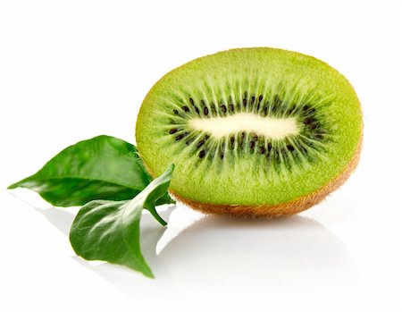 fresh kiwi fruit with green leaves isolated on white background Stock Photo - Budget Royalty-Free & Subscription, Code: 400-04679825