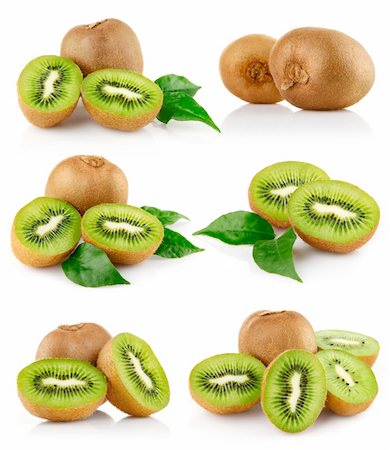 set fresh kiwi fruits with green leaves isolated on white background Stock Photo - Budget Royalty-Free & Subscription, Code: 400-04679826