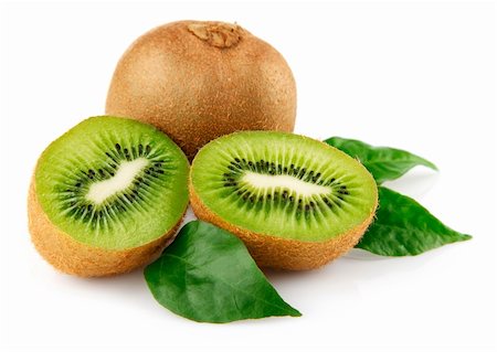 fresh kiwi fruit with green leaves isolated on white background Stock Photo - Budget Royalty-Free & Subscription, Code: 400-04679821