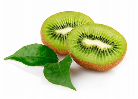 fresh kiwi fruit with green leaves isolated on white background Stock Photo - Budget Royalty-Free & Subscription, Code: 400-04679822