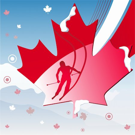 paraolimpionici - Graphic of a skier on a maple leaf. Also available as an editable vector. Fotografie stock - Microstock e Abbonamento, Codice: 400-04670012