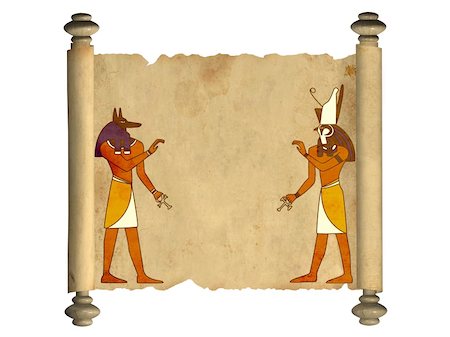 simsearch:400-04715848,k - Scroll with Egyptian gods images - Anubis and Horus. Object over white Photographie de stock - Aubaine LD & Abonnement, Code: 400-04670268