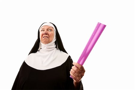 simsearch:400-04671065,k - Angry senior nun weilding purple ruler as weapon Stock Photo - Budget Royalty-Free & Subscription, Code: 400-04670445