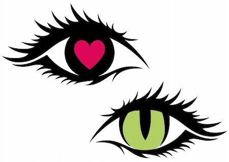 green cat eye and eye with red heart, vector Stock Photo - Budget Royalty-Free & Subscription, Code: 400-04670478