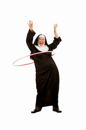 simsearch:400-04671065,k - Funny Nun Playing with Toy Plastic Hoop on White background Stock Photo - Budget Royalty-Free & Subscription, Code: 400-04670483