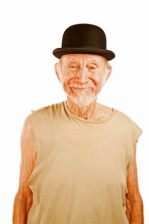 simsearch:400-04671075,k - Crazy senior man in bowler hat on white background Stock Photo - Budget Royalty-Free & Subscription, Code: 400-04670520