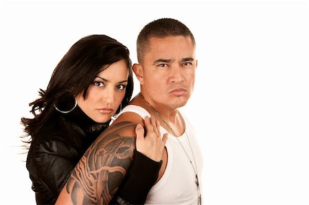 simsearch:400-04670594,k - Tough attractive Hispanic couple on white background Foto de stock - Super Valor sin royalties y Suscripción, Código: 400-04670553