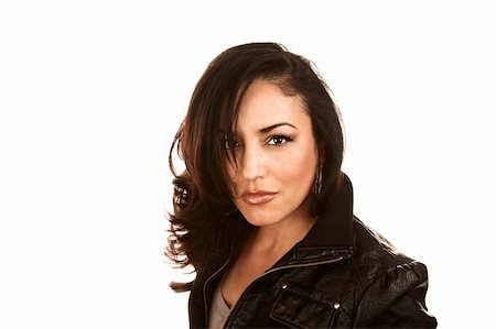Beautiful Hispanic Woman in Black Leather Jacket Stock Photo - Budget Royalty-Free & Subscription, Code: 400-04670563