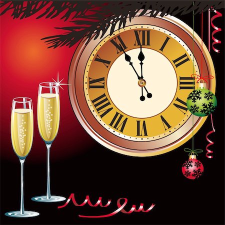 simsearch:400-05082002,k - New year's background with clock and sparks of a champagne, vector illustration, includes a high resolution JPEG. Photographie de stock - Aubaine LD & Abonnement, Code: 400-04671034