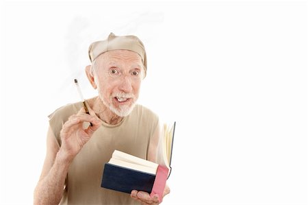 simsearch:400-04172718,k - Crazy Senior Beat Poet Reading from a Small Blue Book Stock Photo - Budget Royalty-Free & Subscription, Code: 400-04671072