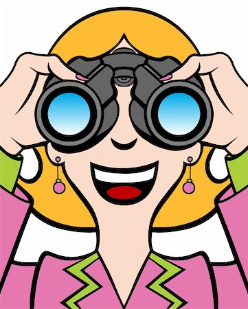 earring drawing - Cartoon of a woman in a business suit using binoculars. Stock Photo - Budget Royalty-Free & Subscription, Code: 400-04671124