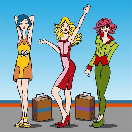 simsearch:400-04643147,k - Cartoon of young women who love to shop. Foto de stock - Super Valor sin royalties y Suscripción, Código: 400-04671120