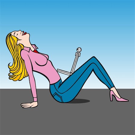 Cartoon of young woman sitting on the floor chatting with her laptop webcam. Stock Photo - Budget Royalty-Free & Subscription, Code: 400-04671156