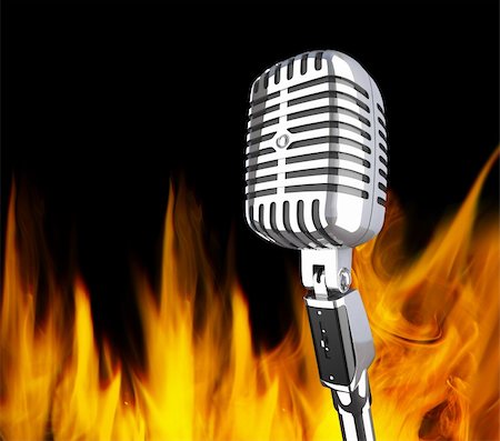 classic 3d metal microphone in the fire background Stock Photo - Budget Royalty-Free & Subscription, Code: 400-04671254