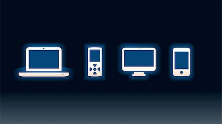 Vector icons of MP3 player, laptop, desktop and phone. Stock Photo - Budget Royalty-Free & Subscription, Code: 400-04671724