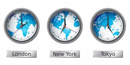 World map time zone clocks.  Please check my portfolio for more map illustrations. Foto de stock - Super Valor sin royalties y Suscripción, Código: 400-04672052