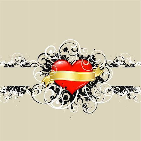 simsearch:400-06326335,k - shiny red heart and foliage with golden scroll Foto de stock - Super Valor sin royalties y Suscripción, Código: 400-04672178