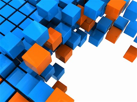 plastic blocks - 3d illustration of boxes stucture background, orange and blue colors Stock Photo - Budget Royalty-Free & Subscription, Code: 400-04672519