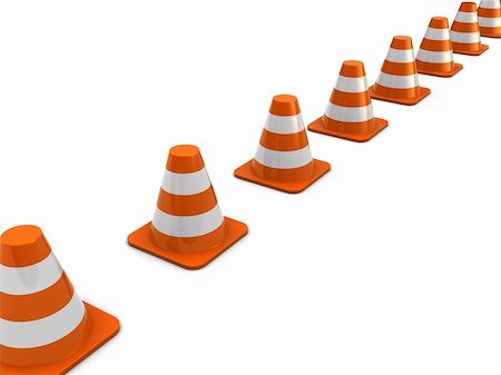 divert - 3d illustration of road cones line over white background Stock Photo - Budget Royalty-Free & Subscription, Code: 400-04672540