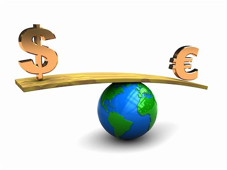 sign for european dollar - 3d illustration of dollar and euro over earth globe scale Stock Photo - Budget Royalty-Free & Subscription, Code: 400-04672576
