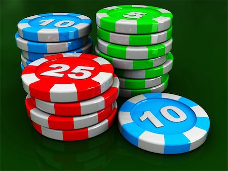 simsearch:400-04672615,k - 3d illustration of casino chip stacks over green background Stock Photo - Budget Royalty-Free & Subscription, Code: 400-04672616