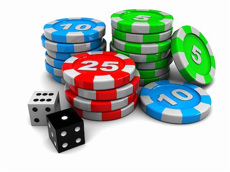 simsearch:400-04672615,k - 3d illustration of casino chips and two dices, over white background Stock Photo - Budget Royalty-Free & Subscription, Code: 400-04672618