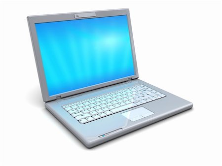 simsearch:400-04821618,k - 3d illustration of white modern laptop with blue screen Foto de stock - Royalty-Free Super Valor e Assinatura, Número: 400-04672715