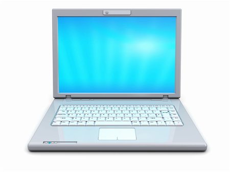 simsearch:400-05073201,k - 3d illustration of modern white laptop over white background Foto de stock - Super Valor sin royalties y Suscripción, Código: 400-04672716