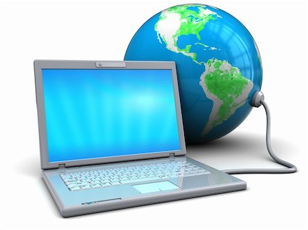 simsearch:400-04841410,k - 3d illustration of white laptop connected to earth globe Stock Photo - Budget Royalty-Free & Subscription, Code: 400-04672719