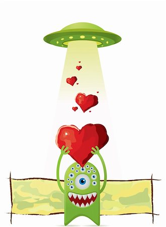 simsearch:400-07033341,k - Alien gives a love to UFO. Colorful vector illustration. Foto de stock - Super Valor sin royalties y Suscripción, Código: 400-04673606