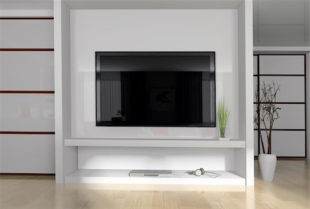 elegant tv room - Interior of a modern white drawing tv room Foto de stock - Super Valor sin royalties y Suscripción, Código: 400-04684048