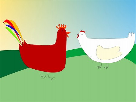 simsearch:400-04847950,k - chicken and rooster drawing, vector art illustration; more drawings in my gallery Photographie de stock - Aubaine LD & Abonnement, Code: 400-04684800