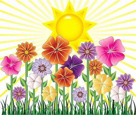 spring grass clipart - Vector illstration of a Spring Day with Sunshine and Flower Garden with grass. Stock Photo - Budget Royalty-Free & Subscription, Code: 400-04684827