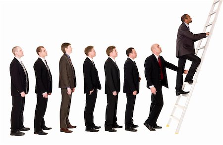 Group of men standing in line to climb a ladder Stock Photo - Budget Royalty-Free & Subscription, Code: 400-04685448