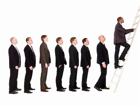 Group of men standing in a line, waiting to climb a ladder Stock Photo - Budget Royalty-Free & Subscription, Code: 400-04685449