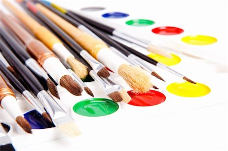 Paintbrushes and paints, shot closeup, isolated, over white Stock Photo - Budget Royalty-Free & Subscription, Code: 400-04685602