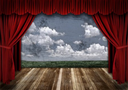 simsearch:862-03713209,k - Stage With Red Velvet Theater Curtains and Sky Backgroud Stock Photo - Budget Royalty-Free & Subscription, Code: 400-04686042