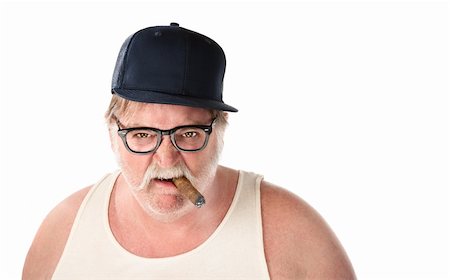 smoking and angry - Large angry man in tee shirt on white background Foto de stock - Super Valor sin royalties y Suscripción, Código: 400-04686060