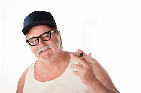 Big man with baseball cap and cigar on white background Stock Photo - Budget Royalty-Free & Subscription, Code: 400-04686061