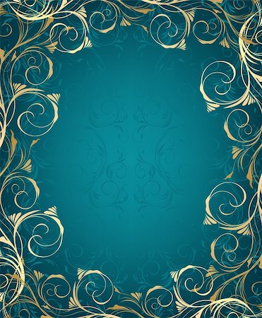 simsearch:400-04813899,k - Floral blue and gold frame with decorative ornament Stock Photo - Budget Royalty-Free & Subscription, Code: 400-04686070