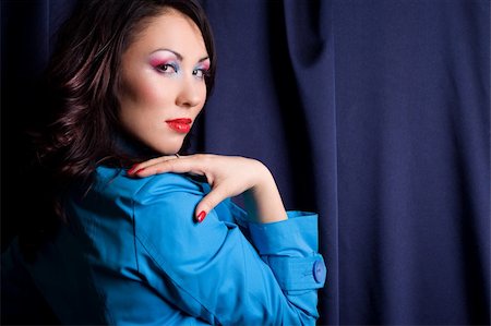 simsearch:400-04534575,k - Sexy fashionable woman in blue jacket Stockbilder - Microstock & Abonnement, Bildnummer: 400-04686286