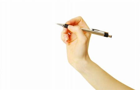 simsearch:400-06454922,k - Hand and pen on the white background Stock Photo - Budget Royalty-Free & Subscription, Code: 400-04687105