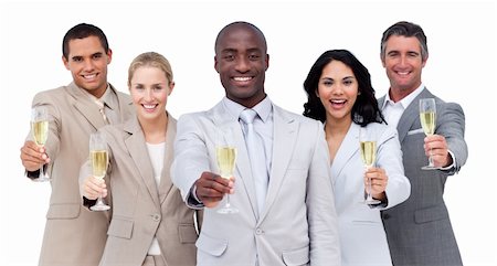 Portrait of multi-cultural business team drinking champagne against a white background Foto de stock - Super Valor sin royalties y Suscripción, Código: 400-04687209
