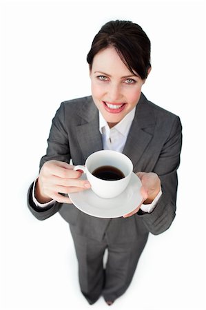 simsearch:400-04188263,k - Confident businesswoman drinking a cup of coffee isolated on a white background Foto de stock - Super Valor sin royalties y Suscripción, Código: 400-04687347
