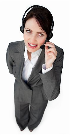 simsearch:400-03912315,k - Beautiful young businesswoman talking on a headset against a white background Photographie de stock - Aubaine LD & Abonnement, Code: 400-04687355