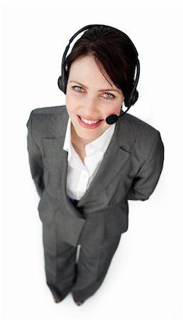 simsearch:400-03912315,k - Confident customer service agent using a headset against a white background Photographie de stock - Aubaine LD & Abonnement, Code: 400-04687352