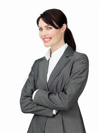 simsearch:400-07246047,k - Radiant businesswoman with folded arms isolated on a white background Foto de stock - Super Valor sin royalties y Suscripción, Código: 400-04687384