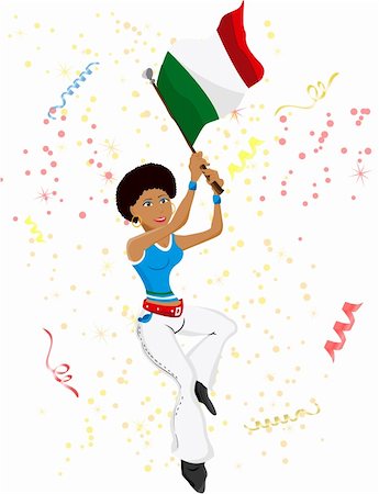 simsearch:400-04355909,k - Black Girl Italy Soccer Fan with flag. Editable Vector Illustration Foto de stock - Royalty-Free Super Valor e Assinatura, Número: 400-04687486