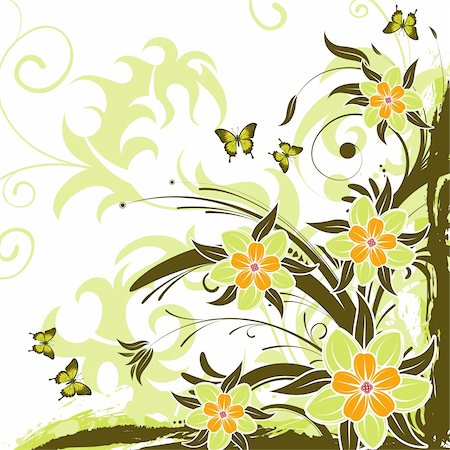 simsearch:400-04123781,k - Grunge floral frame with butterfly, element for design, vector illustration Fotografie stock - Microstock e Abbonamento, Codice: 400-04687646