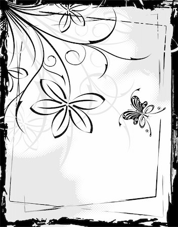 Grunge floral frame with butterfly, element for design, vector illustration Stock Photo - Budget Royalty-Free & Subscription, Code: 400-04687726